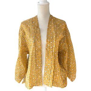 House of Wandering Silk yellow top open shirt One Size India dot print boho